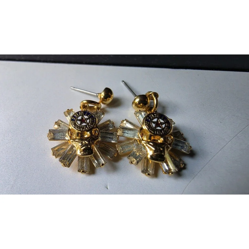 BPOE Elks Lodge Clock Gold Tone Metal Dangling Pierced Earrings Vintage READ